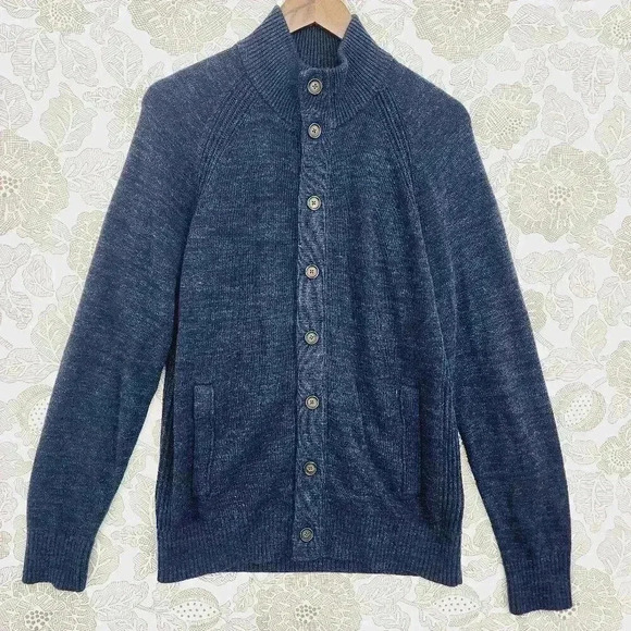 Banana Republic 100% Organic Cotton Men's Sweater Cardigan Size M Mock neck - Picture 1 of 6